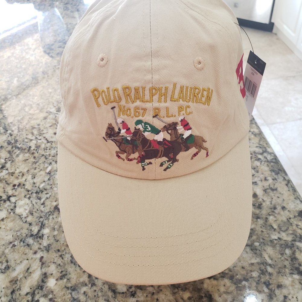 POLO RALPH LAUREN MENS KHAKI "3" POLO PLAYER/PONY LOGO BALL CAP HAT OSFA…